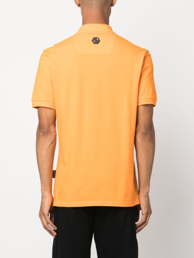 Shop Philipp Plein Skull-print Short-sleeve Polo Shirt In Orange