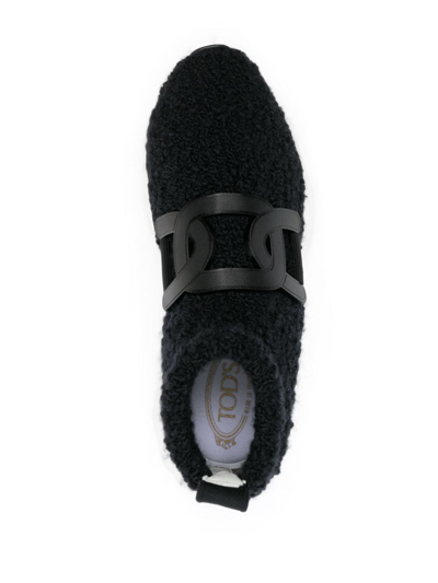 Shop Tod's Shearling Logo-plaque Sneakers In Black