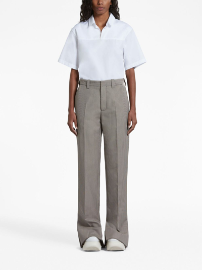 Marni Houndstooth-pattern Straight-leg Trousers In Black