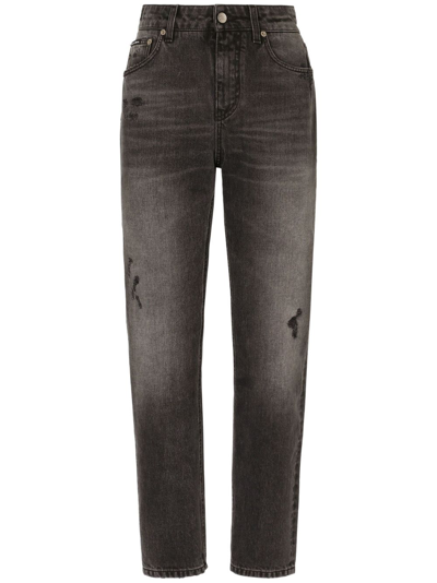 Shop Dolce & Gabbana High-waisted Boyfriend Jeans In Grey