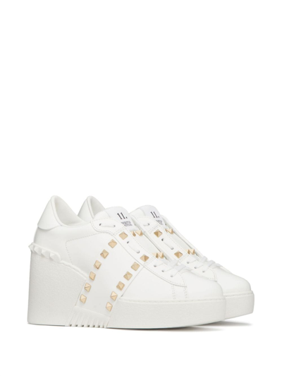 Valentino Open Disco 85mm Wedge Sneakers In White