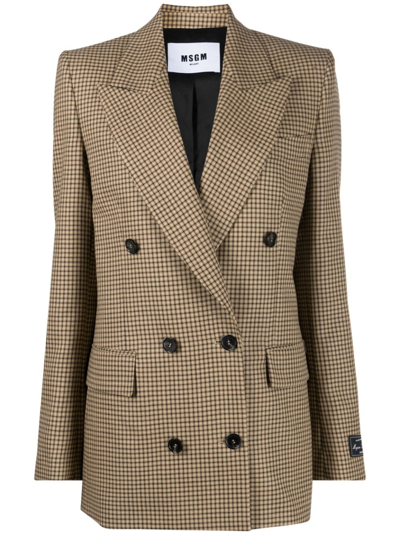 Shop Msgm Checked Double-breasted Wool Blazer In Brown