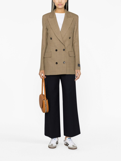 Shop Msgm Checked Double-breasted Wool Blazer In Brown