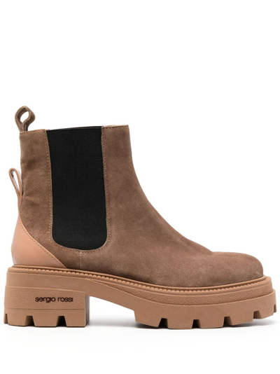 Shop Sergio Rossi Sr Milla Square-toe Suede Boots In Brown