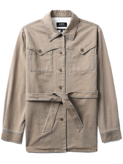 Shop Apc Joann Belted Cotton Jacket In Neutrals