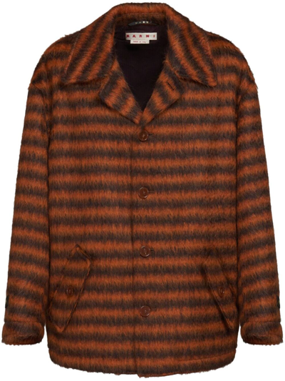 Shop Marni Single-breasted Striped Coat In Orange