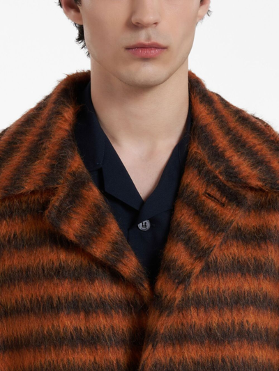 Shop Marni Single-breasted Striped Coat In Orange