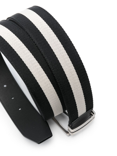 Shop Bally Striped Panelled Leather Belt In Black
