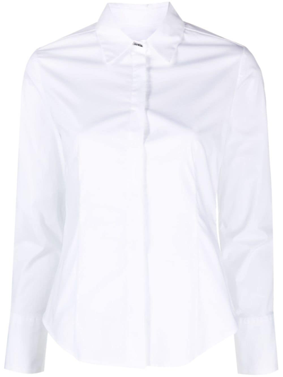 Shop Dondup Pointed-collar Stretch-cotton Shirt In White
