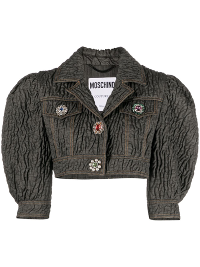 Moschino Structured Cropped Jacket With High-waisted Trousers In Black
