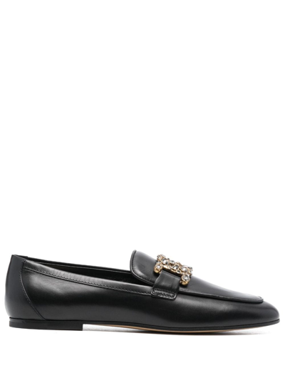 Shop Tod's Catena Crystal-embellished Leather Loafers In Black