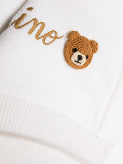 Shop Moschino Teddy Bear-patch Knitted Blanket In White