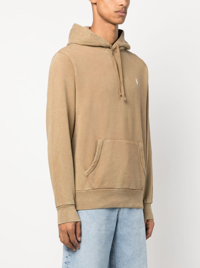 Shop Polo Ralph Lauren Logo-embroidered Cotton Hoodie In Brown