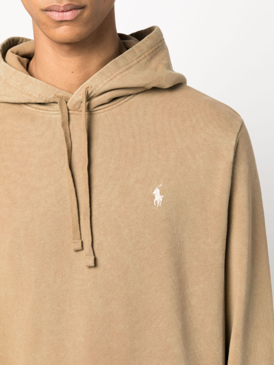 Shop Polo Ralph Lauren Logo-embroidered Cotton Hoodie In Brown