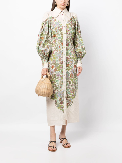 Shop Alemais Isabella Panelled Linen Midi Shirtdress In Green