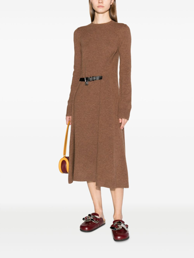 Shop Jw Anderson Padlock-detail Long-sleeve Dress In Brown