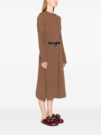 Shop Jw Anderson Padlock-detail Long-sleeve Dress In Brown