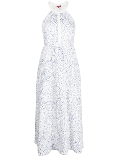 Shop Staud Lisette Leaf-print Midi Dress In White