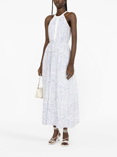 Shop Staud Lisette Leaf-print Midi Dress In White
