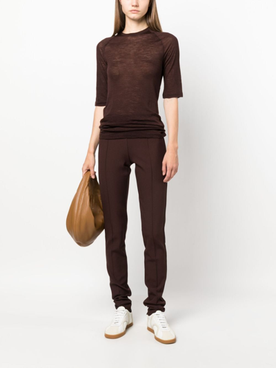 Shop Semicouture High-waisted Slim-cut Tapered Trousers In Brown
