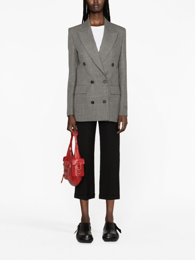 Shop Msgm Checked Double-breasted Wool Blazer In Grey