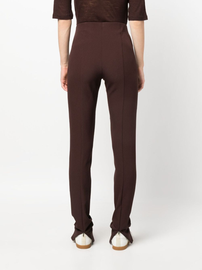 Shop Semicouture High-waisted Slim-cut Tapered Trousers In Brown