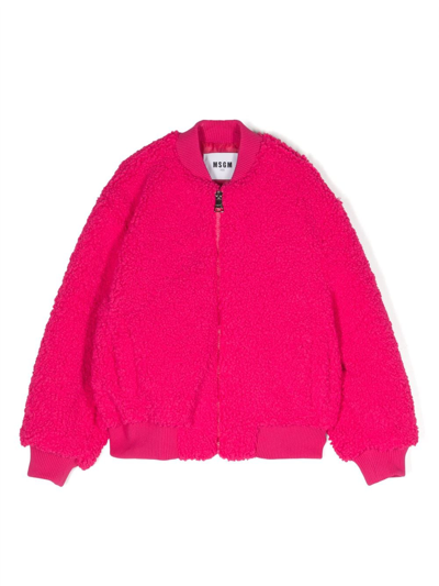 Shop Msgm Faux-fur Long-sleeve Bomber Jacket In Pink