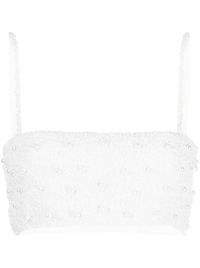 Shop Retroféte Faux-pearl Embellished Cropped Top In White