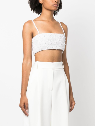 Shop Retroféte Faux-pearl Embellished Cropped Top In White