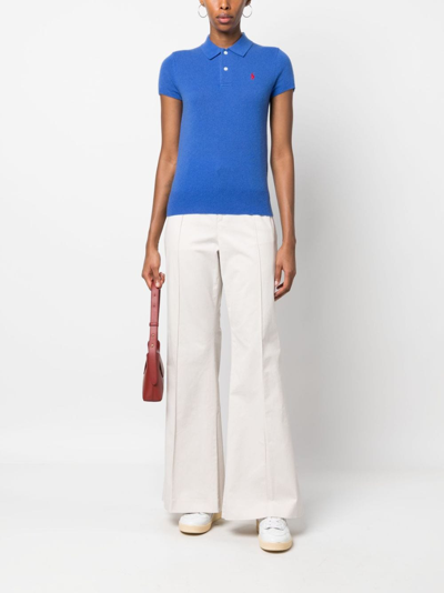 Shop Polo Ralph Lauren High-waisted Stretch-cotton Flared Trousers In White