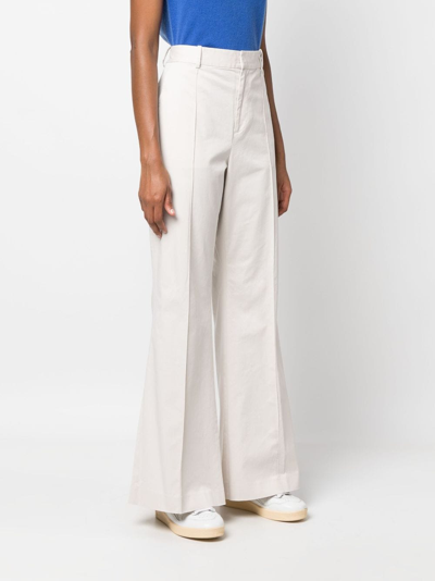 Shop Polo Ralph Lauren High-waisted Stretch-cotton Flared Trousers In White