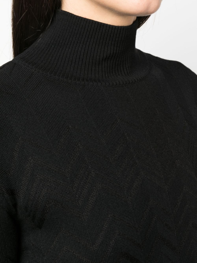 Shop Missoni Zigzag Crochet-knit Jumper In Black