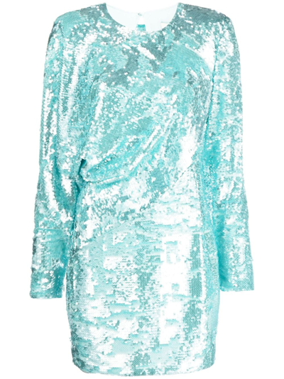 Shop Roland Mouret Sequin-embellished Open-back Minidress In Blue