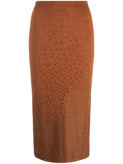 Shop Sandro Rhinestone-embellished Midi Skirt In Brown