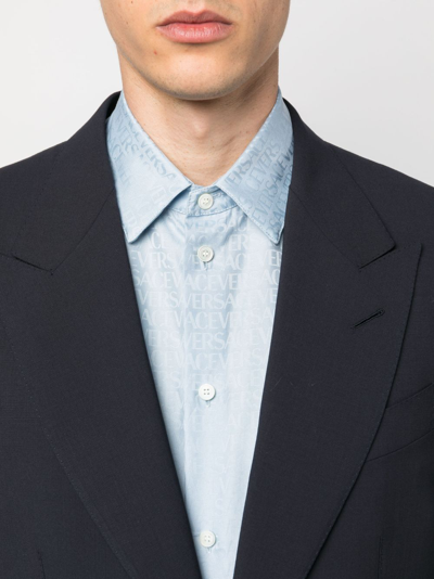 Shop Versace Allover Cotton-jacquard Shirt In Blue