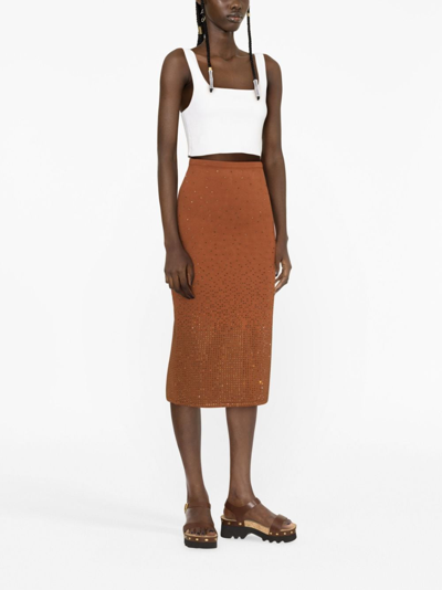 Shop Sandro Rhinestone-embellished Midi Skirt In Brown