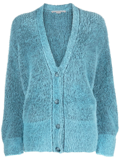 Shop Stella Mccartney V-neck Brushed-effect Cardigan In Blue