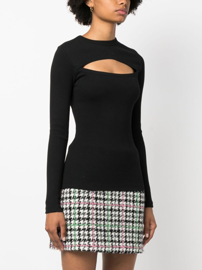 Shop Msgm Logo-embroidered Ribbed-knit Top In Black