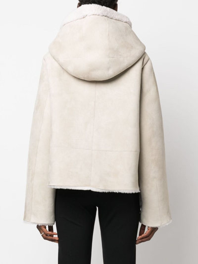 Shop Andreädamo Shearling Cropped Hooded Jacket In Neutrals