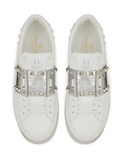 Shop Valentino Rockstud Untitled Metallic Flatform Sneakers In White