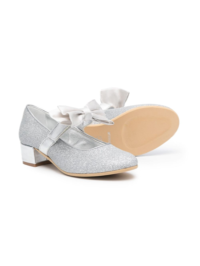 Shop Monnalisa 35mm Oversized-bow Ballerina Shoes In Silver