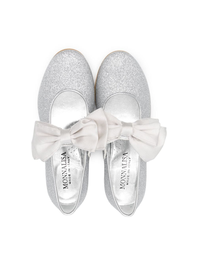 Shop Monnalisa 35mm Oversized-bow Ballerina Shoes In Silver