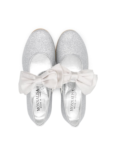 Monnalisa 35mm Oversized-bow Ballerina Shoes In Silver