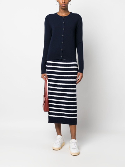 Shop Polo Ralph Lauren Striped Cable-knit Midi Skirt In Blue