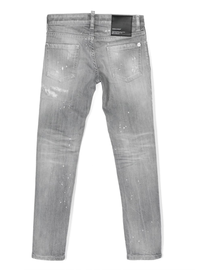 Shop Dsquared2 Distressed Cotton Skinny Jeans In Grey