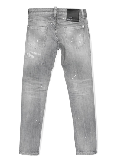 Dsquared2 Distressed Cotton Skinny Jeans In Grey