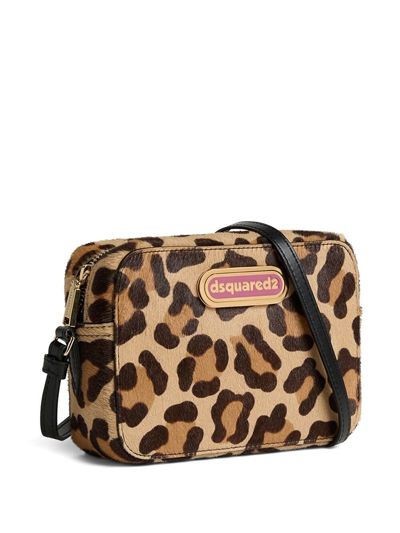 Dsquared2 Logo-plaque Leopard-print Cross Body Bag In Neutrals