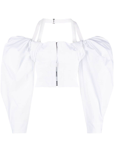 Jacquemus White Short Top Le Haut Taffetas