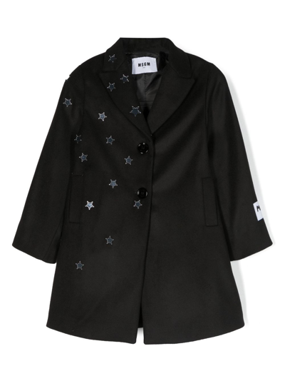 Shop Msgm Star-patch Trench Coat In Black