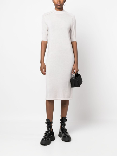 Shop Calvin Klein Ribbed-knit Wool Midi Dress In Grey